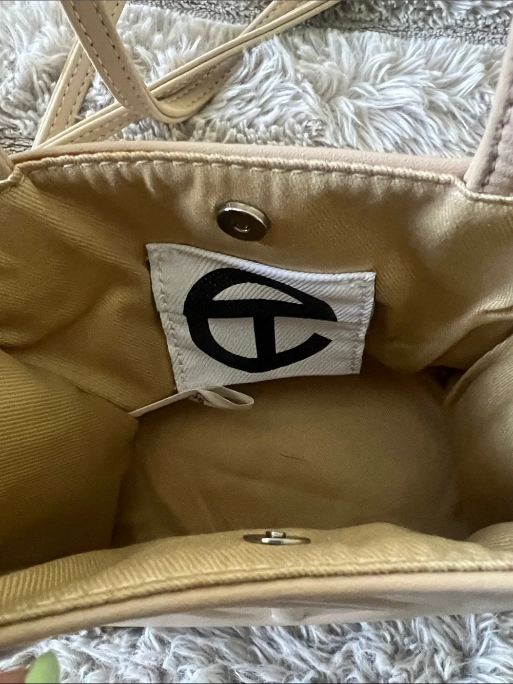 Telfar Small Cream Crossbody Tote with Embossed Logo